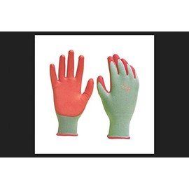Digz Women's Stretch Knit Garden Gloves with Polyurethane Coating, Green/Pink, Large