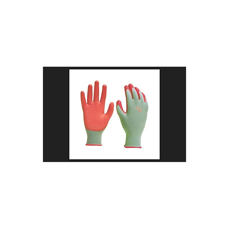 Digz Women's Stretch Knit Garden Gloves with Polyurethane Coating, Green/Pink,