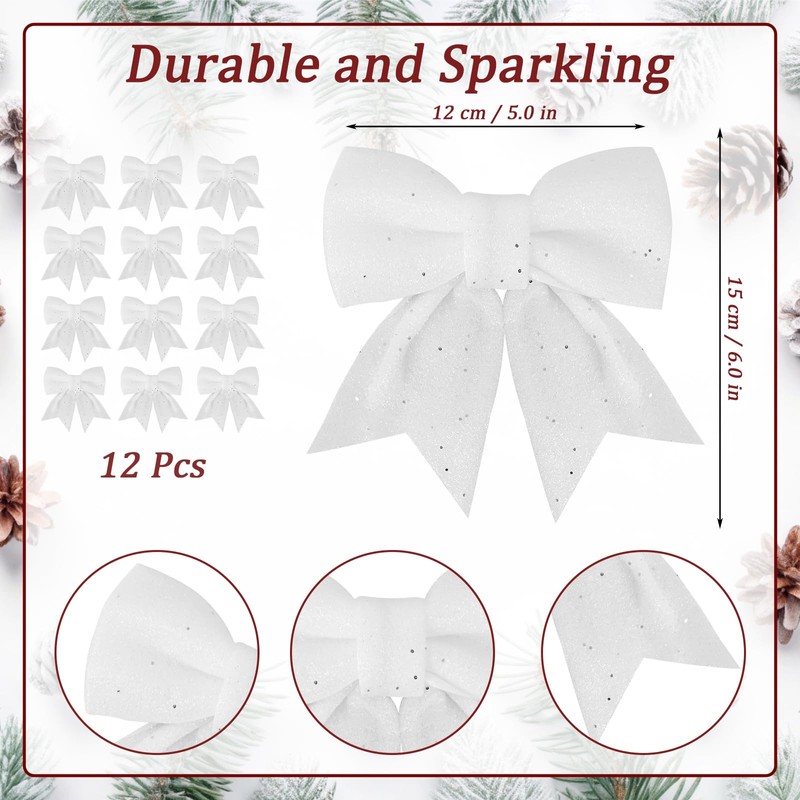 GXFCING 12 Pack White Christmas Bows for Christmas Tree 6