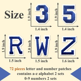 Letter and Number Iron On Patches, A-Z Alphabet and Numbers 0-9 Embroidery Applique Patch, DIY Decorative Heat Press Patches for Clothing Jeans Jackets Backpacks Hats (Blue 72 Pcs)