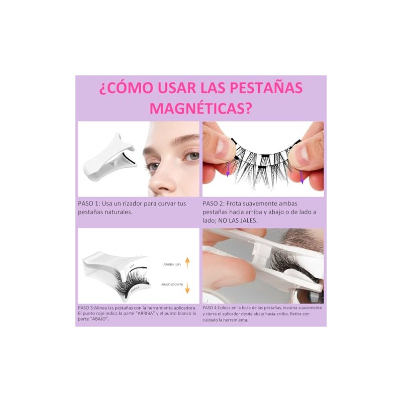 Pestañas Magnéticas Reutilizables 2 Pares, Kit con Aplicador, Sin Pegamento,