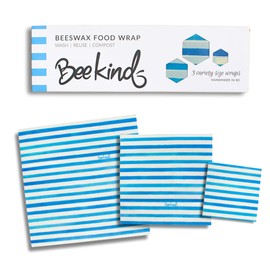Bee Kind® Beeswax Food Wrap - 3 Pack (S,M,L) - Handmade in Canada - Handpainted Designs - Premium Quality (Stripes)