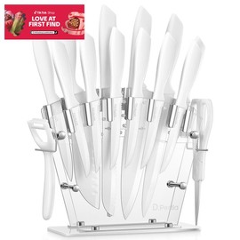 D.Perlla Knife Set, 14 PCS Stainless Steel Kitchen Knives Block Set with Built-in Sharpener, White - Color: Ceramic White 16 pcs