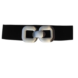 glomy * 6cm Wide Elastic Women Belt with Square Metal Buckle, black silver