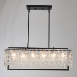 Shrine Lighting Crystal Chandeliers, Modern Luxury Style, Perfect Pendant Light Fixture for Living Space, D20'' × H4'', Adjustable 43'', 6 x E12 Sockets, Glass Shade & Black Finish Frame
