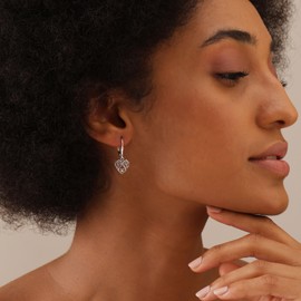 LeCalla Sterling Silver Heart Dangle Earrings Jewelry Lightweight Antique Love Heart Filigree Leverback Drop Earring for Women - 30MM