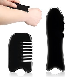 WHYCNJL 2 Stück Horn Gua Sha, Büffelhorn Gua Sha Guasha Massage-Werkzeugbrett Fischform und Kammform,Natürliches Büffelhorn, Nicht Zerbrechlich
