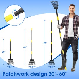 65 Inch Rake for Leaves, Leaf Rakes with 11 Metal Tines Ergonomics Adjustable Handle for Lawns Heavy Duty Hoe Lawns Leaf Lawn Leveling Rake Yard Tools for Picking up Leaves, Grass Clippings, Garbage