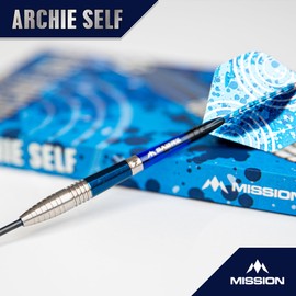 Mission Darts | Archie Self Darts | Steel Tip | 90% Tungsten | Blue & Silver | 22g or 24g Weight (24.0, Grams)