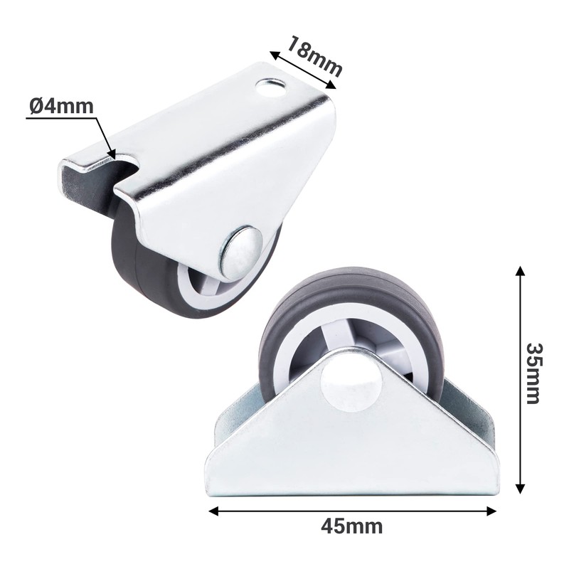 SKIR'CO Pack of 4 Small 30 mm Furniture Castors Rubber
