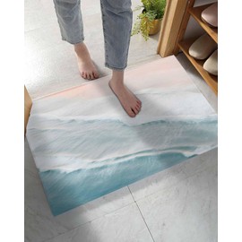 Coastal Doormat Bath Rugs Summer Blue Sea Beach Sand Indoor Mats Entrance Floor Carpet for Bathroom Bedroom Living Room Gradient Wave Ocean Style 16x24In