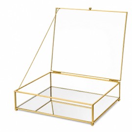 AMGSH Glass Display Box, Golden Vintage, Square, 2.6 x 10.4 x 8.5