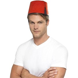 Smiffys Fez Hat, Red with Black Tassel, Around The World Fancy Dress, Adult Dress Up Hats