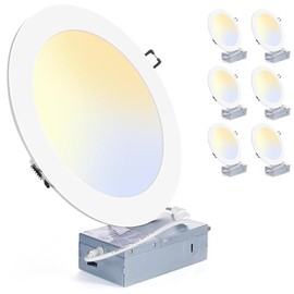 ZYC 8-inch LED Recessed Light - 18W Recessed Lighting 8 Inch，Canless Ceiling Light 5CCT Selectable Fixture，Dimmable 8 Inch Recessed Lights，Retrofit Can Lights for Ceiling，IC Rated Pack of 6 White