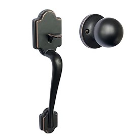 SCYAN Front Door Entry Handleset with Knob, H4 Single Latch Exterior Door Entry Handle with Door Knob, Entry Door Lock Handle Set Non Handed for Left and Right Handed Doors (Aged Bronze)