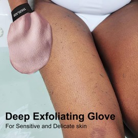 THURLADY Exfoliating Glove, Korean Exfoliating Mitt, Body Exfoliator Glove, Body Scrubber Exfoliator, Bath Shower Scrub Gloves, Self Tan Remover, Smooth Skin, Keratosis Pilaris Removal (Lilac)