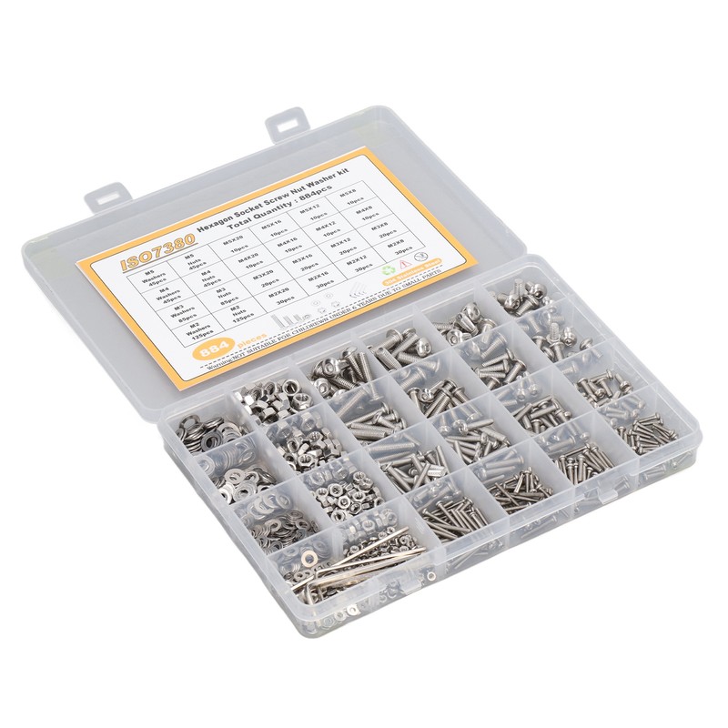 884 Pcs Screw Nut Washer Wrench Kit M2 M3 M4