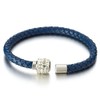 COOLSTEELANDBEYOND Blue Leather Bangle Bracelet with Cubic Zirconia and Steel