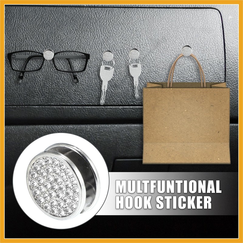 Partuto 4pcs 22mm Bling Car Dashboard Hooks Storage Hooks Silver