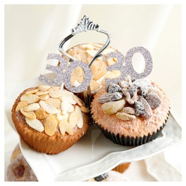 Sumerk 24PCS 30 Cupcake toppers Silver Glitter 30th Birthday Cupcake Picks Anniversary Party Decorations