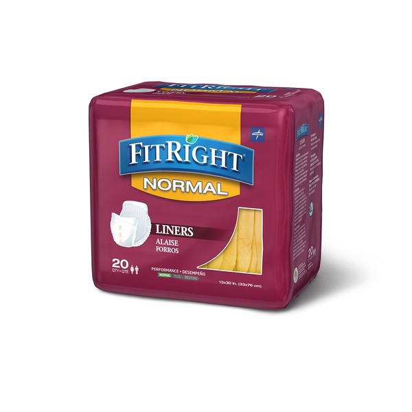 FitRight Extra Incontinence Liners, Moderate Absorbency, 13" x 30", 20 Count (Pack of 4)