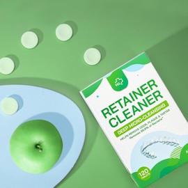 YKL Retainer Cleaner & Denture Cleaning Tablets for Mouth Guard Cleaner, Fresh Apple Flavor (120 Count）