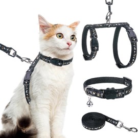 Juego de arnés para gatos con correa y collar, a prueba de escapes, arnés ajustable para gatos con patrón de estrella y luna que brilla en la