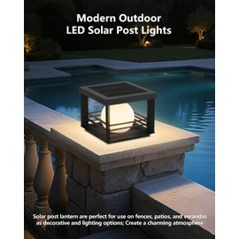 Solar Post Lights Outdoor, Modern Exterior Stainless Steel Pillar Light, Black Finish Waterproof Column Lamp with Dusk to Dawn LED Outside Post Cap Lamp for Garden, Backyard, Courtyard, Patio