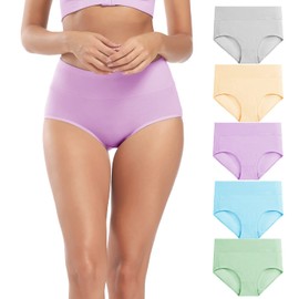 Molasus Molasus Women's Soft Cotton Underwear Briefs High Waisted Postpartum Panties Ladies Full Coverage Plus Size Underpants Pack of 5,5X-Large