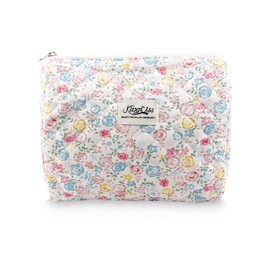 Yovell Quilted Makeup Bag Floral Makeup Bag Cute Make Up Pouch Travel Organizer Toiletry Bag Cotton Cosmetic Bags for Women Girls (Multi-color Flower)