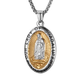 Scddboy Virgin Mary Necklace,Our Lady of Guadalupe Necklace for Men and Women with 3MM 22" + 2" Chain Necklace, Stainless Steel, virgin mary