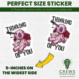 2-Pack 5-Inch Voodoo Doll Stickers - Thinking of You Cute Gothic Decals - Creepy Voodoo Art - Unique Vinyl Stickers for Laptops, Journals, Water Bottles - CCSTICKER14022