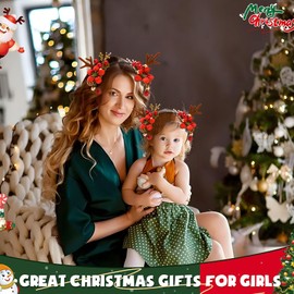 Christmas Headbands Xmas Deer Hair Hoop Cute Reindeer Antlers Headband Flower Mulberry Elk Headpiece Deer Horn Ears Headdress Decoration Holiday Costume Headwear Christmas Hair Accessory