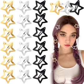 Joez Wonderful 21 Pcs Star Hair Clips, 1.18"/3cm Metal Snap Hair Clips, Cute Star Clips Hair Barrettes, Non-Slip Fashion Hair Accessories for Women (3 Colors)