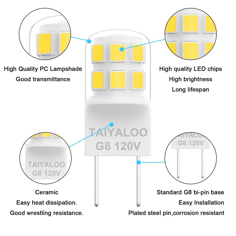 TAIYALOO G8 LED Bulb Dimmable, 20W-25W T4 JCD Halogen Equivalent,