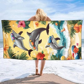 YISUMEI Vacation Dolphins Beach Towels for Adults Extra Large 180 x 90 cm, Microfibre Lightweight Quick Dry Towel for Swimming Pool Cruise Travel Sports Camping