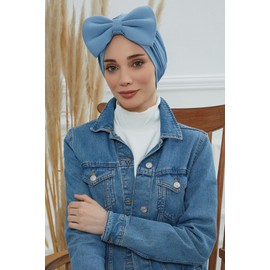 Aisha's Design - Turbante instantáneo con lazo para mujer, 95% algodón, gorra hiyab con diseño elegante, Azul, Talla única
