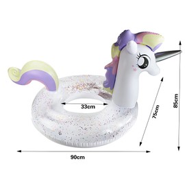 Inflatable Unicorn Air Mattress with Glitter Pool Float Swimming Raft Beach Swimming Pool Toy Swimming Seat for Children and Adults (90)