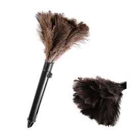 Tomotato Duster Ostrich Feathers, Reusable Washable Mini Dust Mop with Telescopic Handle, Antistatic Wooden Handle, Feather Duster, Cleaning Tool