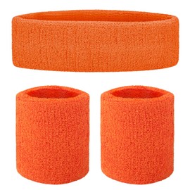 GOGO Sports Sweatband Set (1 Headband and 2 Wristbands), Terry Cloth Athletic Sweat Bands for Basketball, Gym-Orange