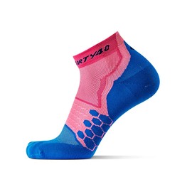 Thirty48 Performance Compression Low Cut Running Socks for Men and Women | More Compression Where Needed ([1 Pair] Pink/Blue, Large - Women 9-10.5 // Men 10-11.5)