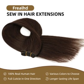 Sew in Hair Extensions Real Human Hair, 110g 18 inch #2 Dark Brown Straight Weave Bundles Human Hair Extensions Double Weft