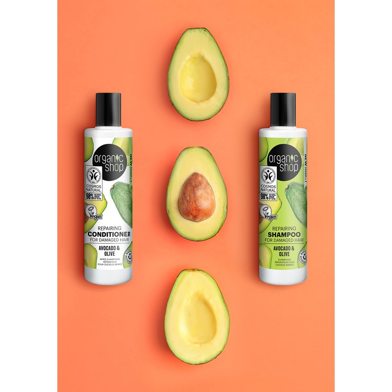 Organic Shop Repairing Shampoo for Damaged Hair Avocado and Olive,