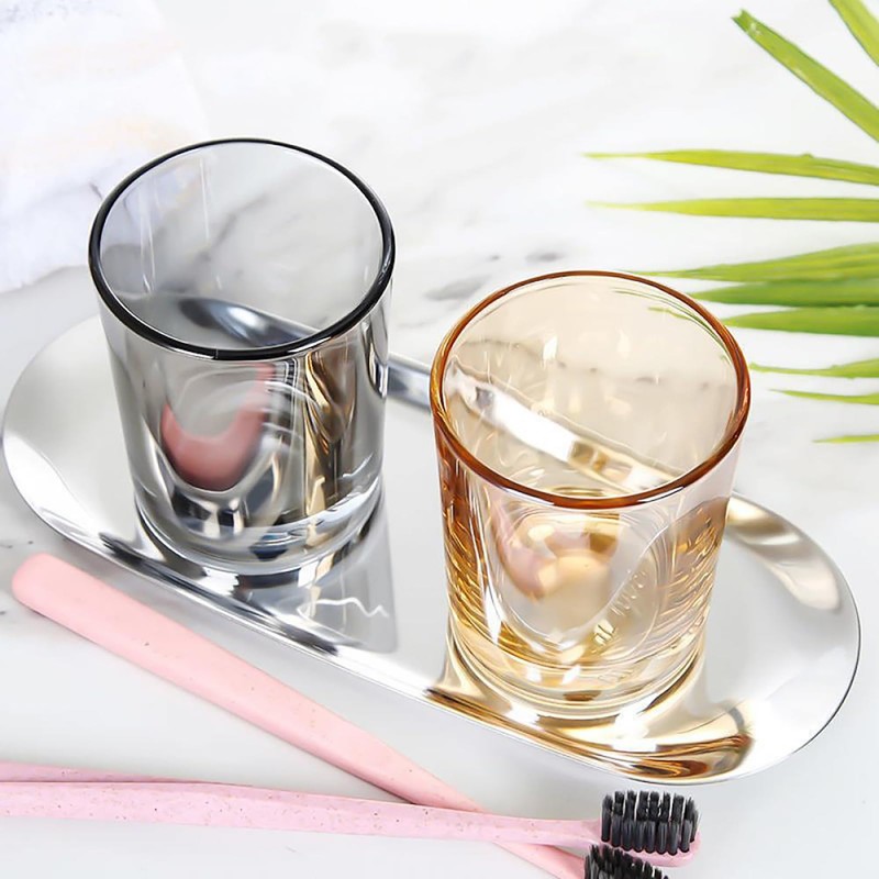 Gaolinci 2 Pcs Classic Clear Cylindrical Glass Mouthwash Cups, Bathroom