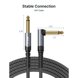JSAUX 6.35 mm Guitar Cable, 6 m, Instrument Cable Compatible with Electric Guitar, Bass, Drums, Pedals, Amplifiers, Mixers, Tuners, Speakers, Acoustics, Right Angle Jack Cable Guitar