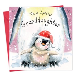 Twizler Merry Christmas Card for Granddaughter with Penguin – Granddaughter Christmas Card – Granddaughter Xmas Card – Christmas Card For Her – Female Christmas Card – Christmas Card Granddaughter