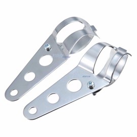 TDR Universal Chrome Fork Mount Headlight Brackets for Motorcycle Bike - Custom Cafe Racer Bobber Chopper Cruiser Tracker with OD 37-45mm Fork