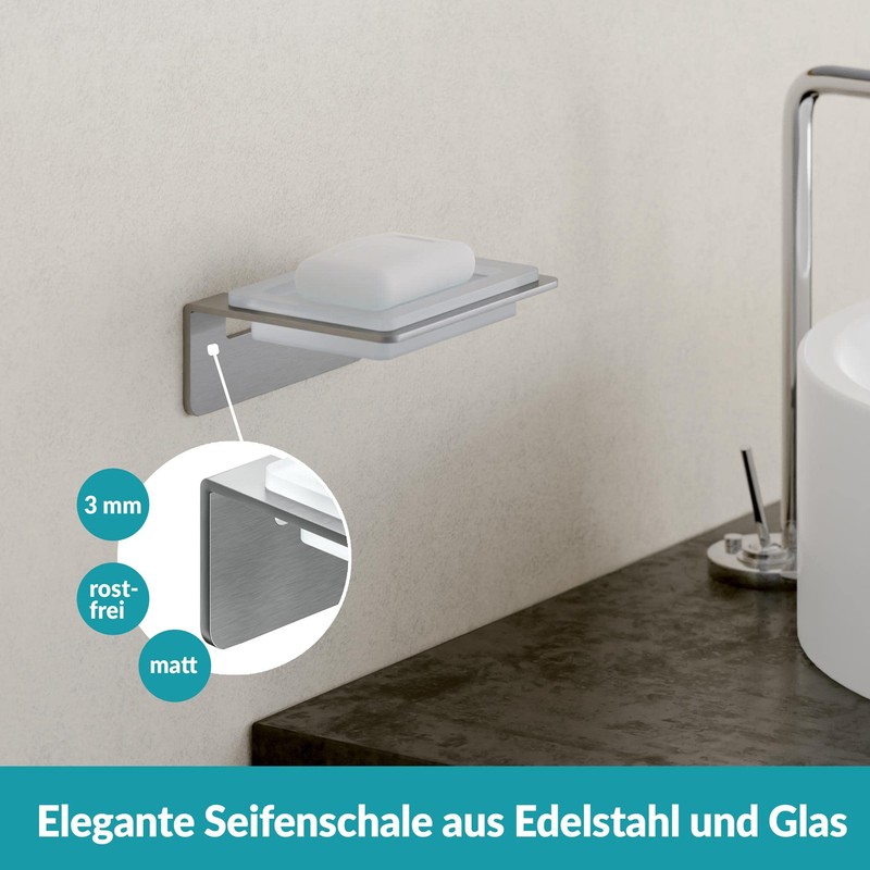 WEISSENSTEIN Seifenschale Wandmontage Ohne Bohren aus Glas - Seifenablage mit