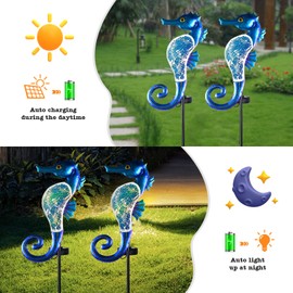 Yiosax-Solar Outdoor Lights Decorative-Yard Outdoor Decorative - Garden Stakes Seahorse Decorative Waterproof 7 LED Light Decor Ocean Beach Theme for Lawn Path Yard Decoration Gift Idea
