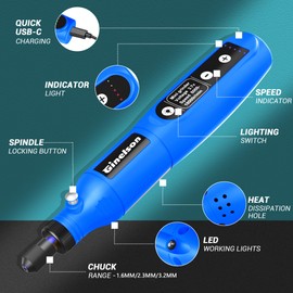 GINELSON Cordless Rotary Tool, 5 Variable Speed Mini Rotary Tool Kit with 70 Accessories, 3.7V Type-C Charging Power Rotary Tool for Engraving, Sanding, Polishing, Carving, Cutting, DIY Crafts